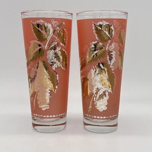 Vasos de niebla Bartlett Collins vintage enfriador alto rojo esmerilado dorado hojas de uvas - Imagen 1 de 13
