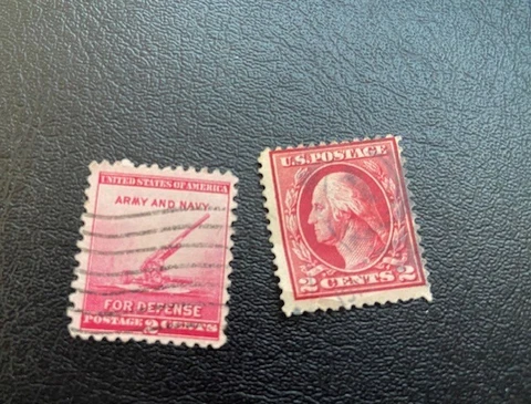 2 George Washington and Army Navy Red 2 cent stamps (cancelled) USA Cover