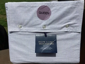 Ralph Lauren QUEEN FLAT SHEET Organic Cotton Oxford Stripe - Picture 1 of 4