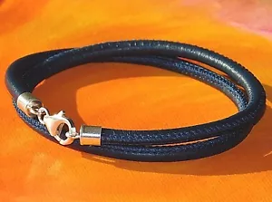 Ladies 4mm Dark Blue Nappa leather & sterling silver bracelet by Lyme Bay Art - Picture 1 of 3