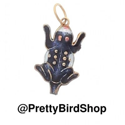 Artisan FROG Black Gold Silver & Bronze enamel Cloisonne Pendant Charm NEW - Image 1 of 3