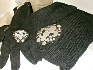 schwarzer Long-Schal und lange schwarze Handschuhe,mit Glitzer - Bild 1 von 2