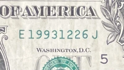December 26, 1993 (E 19931226 J) BIRTHDAY Note $1 One Dollar Bill - Image 1 of 3