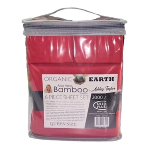 ASHLEY TAYLOR Aloe Vera Bamboo Essence | 2000 Queen 6pc Red Deep Pocket Sheet - Picture 1 of 4