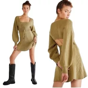 Mini Vestido Suéter Free People Emmaline Tejido Mangas Largas, Oliva Talla-S Nuevo sin Etiquetas - Imagen 1 de 10