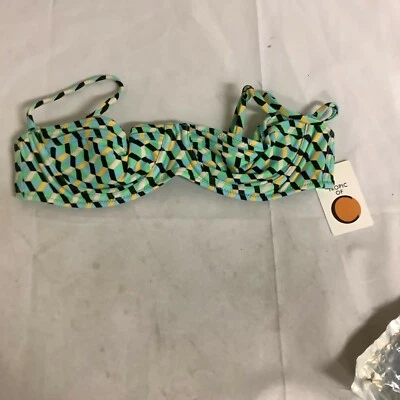 Tropic Of C Womens Bikini Coco Top Green Geometric Back Clasp Size Medium - Image 1 of 4