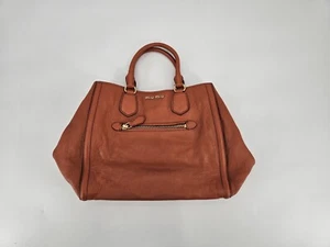 Miu Miu Handbag In Orange Handle Zipper Pockets Grained Leather - Picture 1 of 14