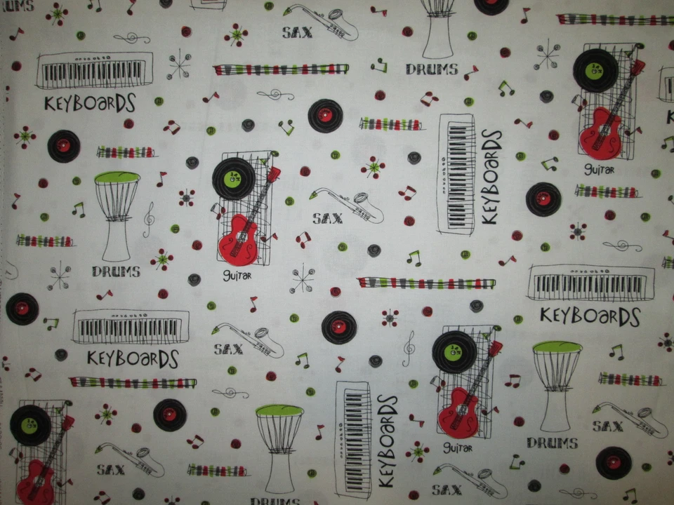 Retro Guitar Music Records Guitars Keyboard Drums Sax Cotton Fabric BTHY