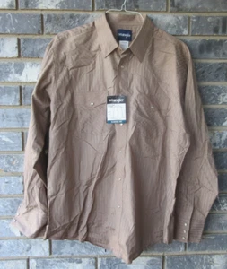 Size XL Wrangler Authentic Western Shirt Mens Pearl Snap Button-Up Brown - Picture 1 of 7