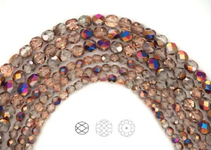 Czech Fire Polished Round Faceted Glass Beads in Crystal Sliperit pink metallic - Picture 1 of 5