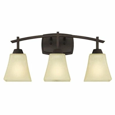 Three-Light Indoor Wall Fixture, Oil Rubbed Bronze Finish with Amber Linen Glass - Image 1 of 3