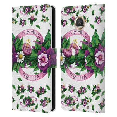 OFFICIAL FRIDA KAHLO PURPLE FLORALS LEATHER BOOK WALLET CASE FOR MOTOROLA PHONES - Image 1 of 4