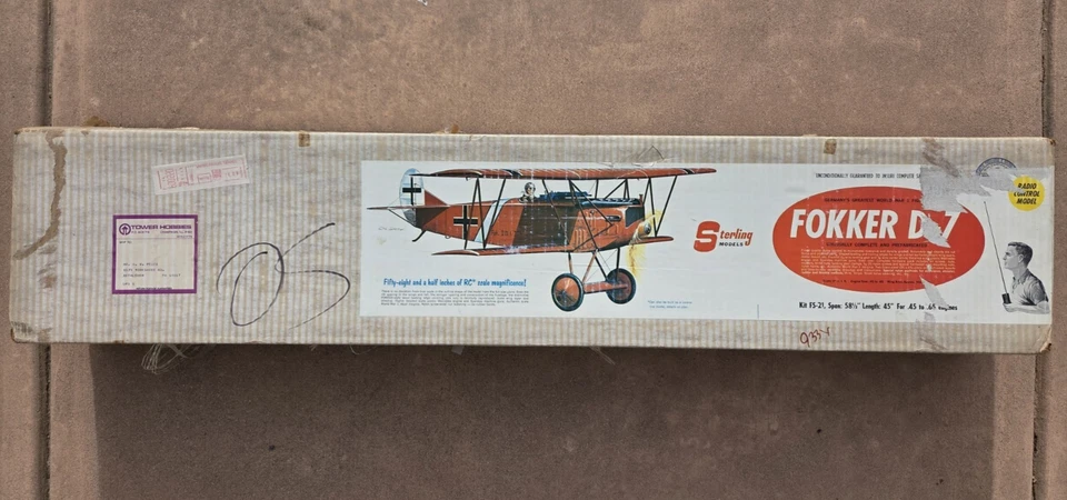Sterling Fokker D-7 R/C Balsa Model Airplane Kit #FS 21- 58 1/2" WS .45-.65 NIOB - Image 1 of 4
