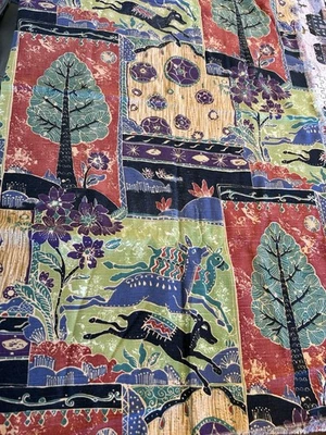 MCM 50s Leaping Deer Cotton Fabric Fr:JAPAN EXQUISITE! Forest Motifs 45x1yd RARE - Image 1 of 4