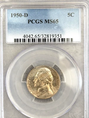 1950-D 5Cent Jefferson Nickel PCGS MS65 #9P9 - Image 1 of 2
