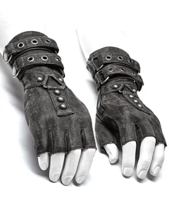 Punk Rave Mens Dieselpunk Fingerless Gloves Grey Gothic Steampunk LARP Gauntlets - Picture 1 of 9