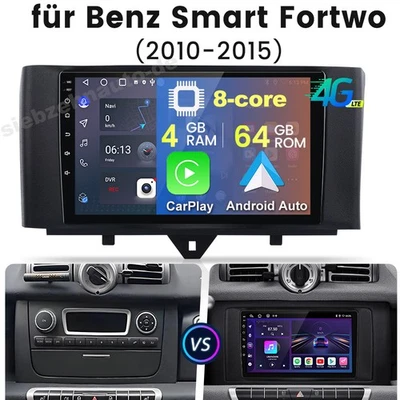 4+64GB Für Smart Fortwo 451 2010-2015 DAB+ Android Carplay 8-Kern Autoradio RDS - Bild 1 von 4