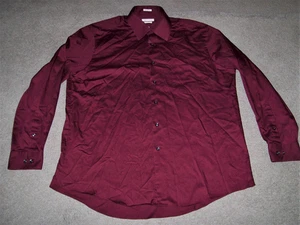 Men's Burgundy Lux Sateen Button Front Shirt by Van Heusen sz XL (17) 34/35 - Picture 1 of 2