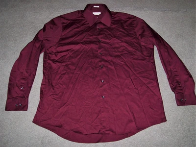 Men's Burgundy Lux Sateen Button Front Shirt by Van Heusen sz XL (17) 34/35 - Image 1 of 2