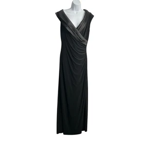 Lauren Ralph Lauren Black Off the Shoulder Long Evening Gown Satin Trim Sz 12 - Picture 1 of 12