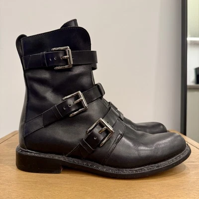 Rag&Bone 8.5 38.5 Hudson Botas de Cuero Negras Combate Hebillas Plateadas Trapo y Hueso Foto 1 de 4