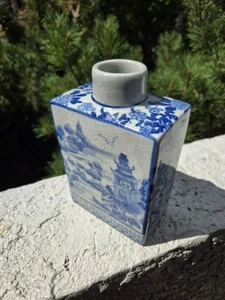 Modern Chinese Decorative Ceramic Tea Caddy In Blue And White Landscape Design - Picture 1 of 19