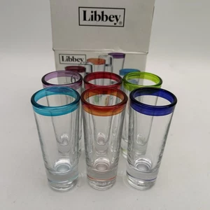 Libbey Mucho Colours Multicoloured Shot Glasses Set of 6 Retro Home Bar - Picture 1 of 7