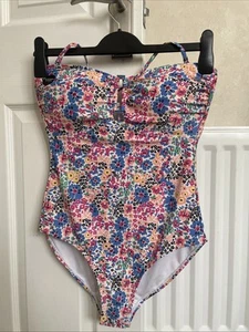 Peacocks Bandeau Halter Strap Floral Ruched Bust Swimsuit Size 12 - Picture 1 of 7