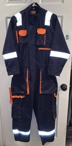 AMERICAN SAFETY Dark Blue/ Orange Reflective Worker Coveralls Size Large - Picture 1 of 7