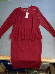 Nuevo con etiquetas Vestido Rosa Esmeralda Peplum Bodycon Granate Romántico Manga de Encaje Talla 2XL Mamá OB - Imagen 1 de 13