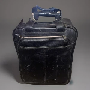 Vintage Hartmann Business Rolling Wheeled Suitcase Case Black Soft Leather Case - Picture 1 of 13