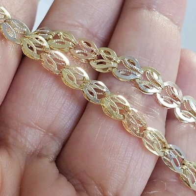 Womans diamond cut 3 tone 14k gold Bracelet 7.5-8.25 inches adjustable size 6 mm - Image 1 of 4