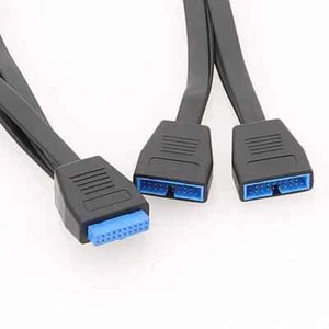 Motherboard USB 3.0 19Pin 20Pin 1x Female Splitter 2x Male Flat Shielding Cable - Picture 1 of 4