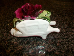 House of goebel staffordshire england Purple Rose Flower In White Wheelbarrow - Picture 1 of 4