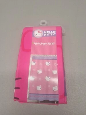 New Hello Kitty by Sanrio Fabric Shower Curtain 72" x 72"  Stars Pink Purple Kid - Image 1 of 3