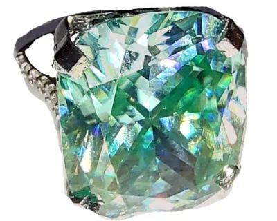 35.50 Blue Diamond Ring Solitaire 925 Certified Shine Luster Radiant Cut Bridal - Image 1 of 4