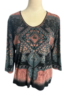 Cactus Bay Damen Western Perlen Boho Southwest 3/4 Arm Shirt Bluse XL - Bild 1 von 9
