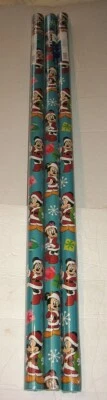 NEW Aqua Teal Disney Mickey Minnie Christmas Gift Wrapping Paper 3 Rolls=60 sqft - Image 1 of 4
