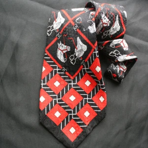 Vintage GIVENCHY Equestrian Print Black Silk Jacquard Tie France 70s - Picture 1 of 3