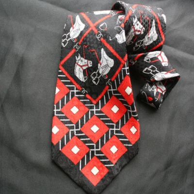  Vintage GIVENCHY Equestrian Print Black Silk Jacquard Tie France 70s - Image 1 of 3