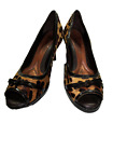 Nurture Sandee Brown Leopard Print Leather/Pony Hair Peep Toe Heels W/Bow Sz 8M