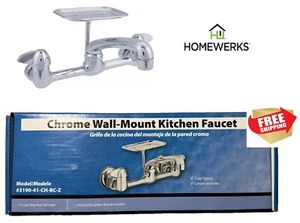 Wall Mount 2 Handle Chrome Kitchen Faucet with Tray 3190-41-CH-BC-Z Homewerks - Picture 1 of 8