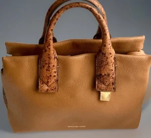 Michael Kors Rollins Leather Bag Large Acorn Snake Look Detail Satchel Purse NWD - Picture 1 of 22