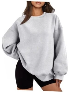  Womens Oversized Sweatshirts Hoodies Fleece Crewneck Sweaters Medium Grey - Picture 1 of 6