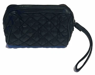 Bolso de Cosméticos Acolchado de Nailon Negro Vintage Estuche Viaje Cremallera Correa de Cuero Foto 1 de 4