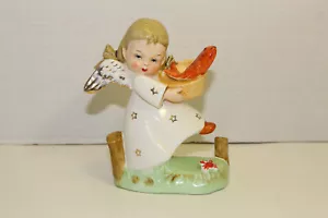 Vtg Shafford Japan Angel Figurine w/ Fish in Basket & Little Red Crab RARE - Picture 1 of 10