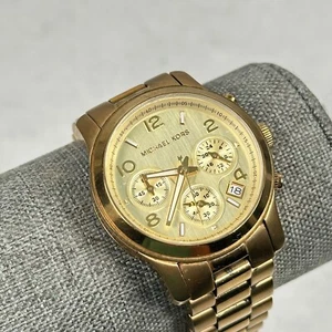 Michael Kors Watch Womens 38mm Runway Chrono Date Gold Tone 6" New Battery READ - Picture 1 of 11