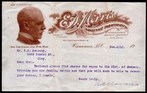 1913 Vancouver Kanada - E A Morris - Tabakzigarre - Farbe selten Briefkopf Rechnung