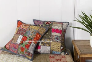 Handmade Vintage Patchwork Indian Ethnic Floor Pillow Boho Cushion Cover 40x40cm - Picture 1 of 3