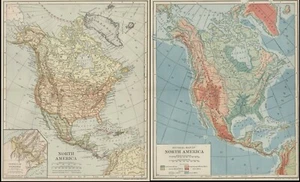 TWO North America Maps (Political & Physical) 1907 Authentic (Dated) Rail, City+ - Picture 1 of 2